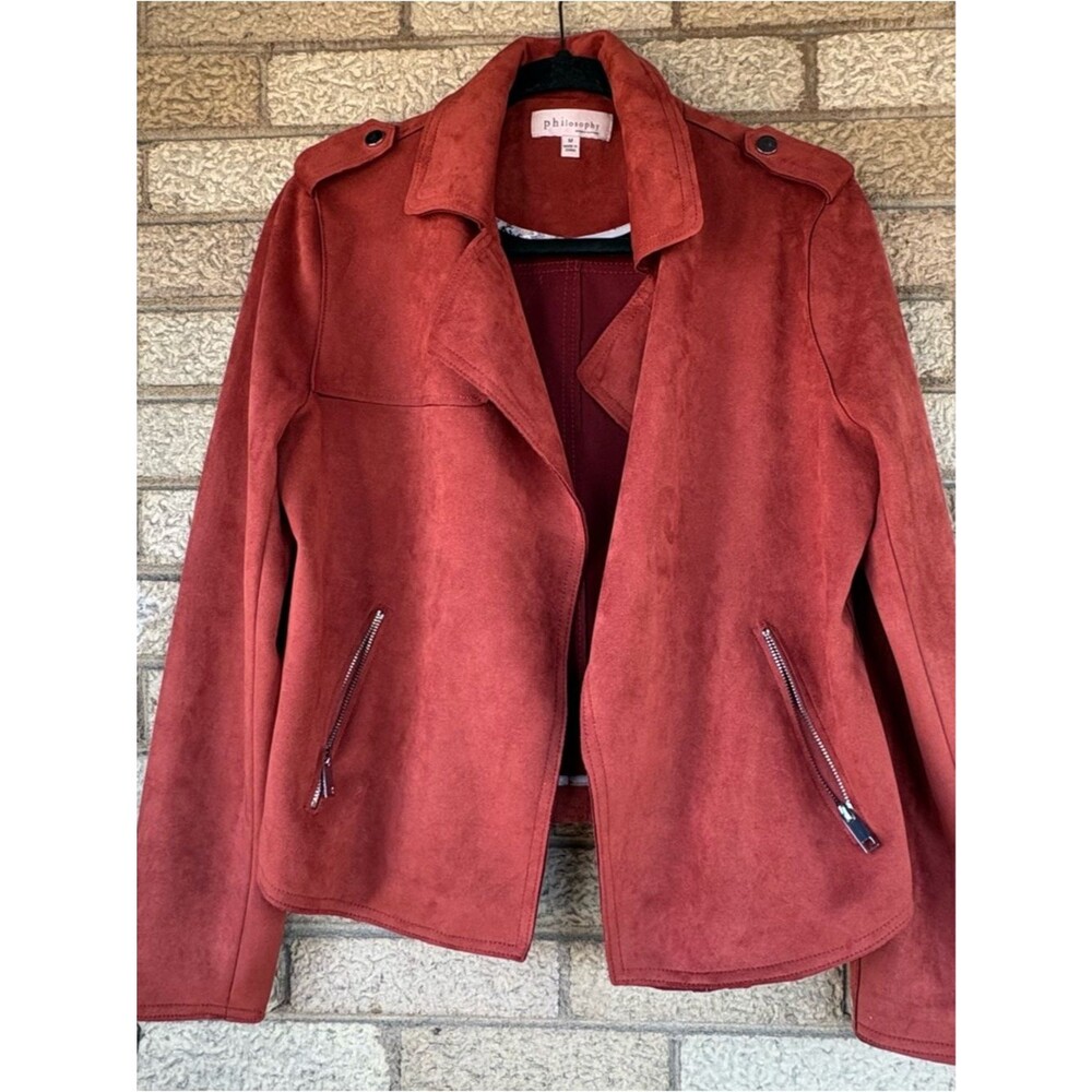 Philosophy Brick Red Suede Moto Jacket
